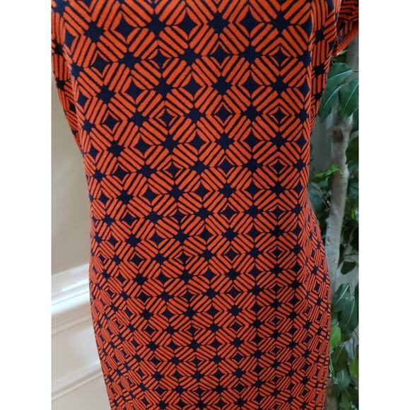 Merona Women Orange & Blue Polyester Round Neck Short Sleeve Knee Length Dress M - Picture 3 of 11